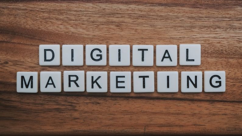 Digital Marketing - digital marketing artwork on brown wooden surface